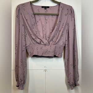 Love Tree Mauve Floral Smocked Crop Blouse Size Large